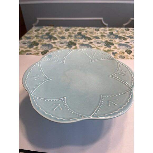 Maioliche Jessica Italy Ceramic Cake Stand Blue Scalloped Pedestal 10.75” - Picture 4 of 15